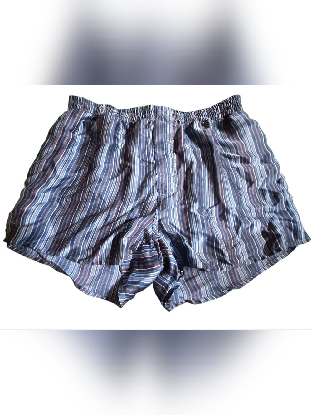 Murano 100% Silk Mens Boxers L Old Money Comfortable Blue Luxury Stripes Preppy